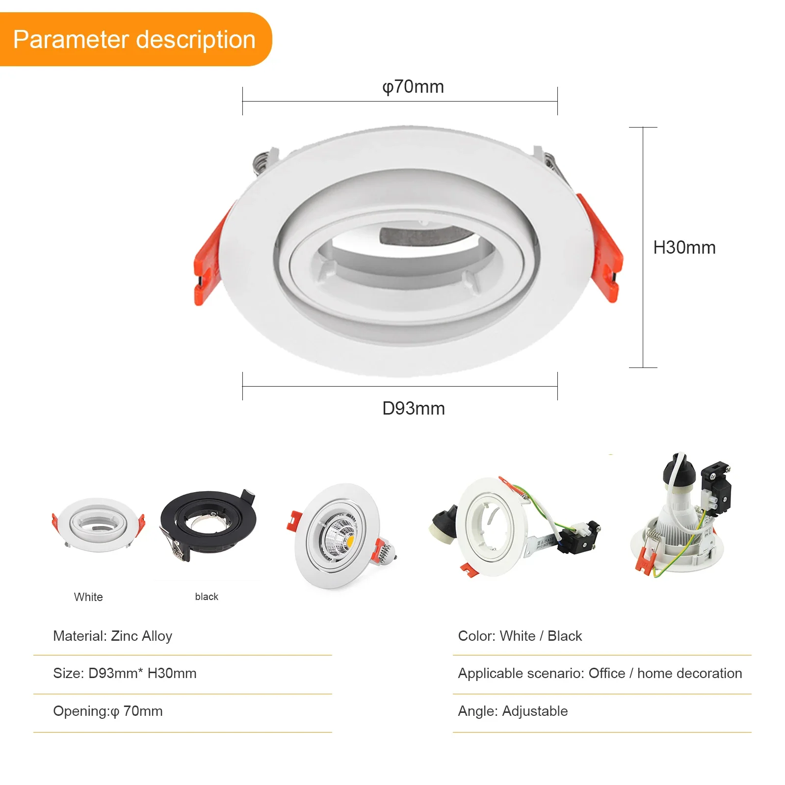 Spotlight Halogen Bulb Frame Holder Round LED Gu10 Frame Downlight Round White Adjustable Ceiling Light Fixture