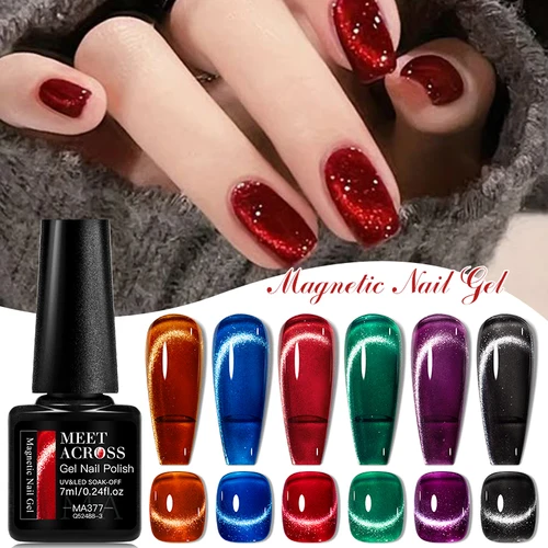 MEET ACROSS 7ml gato magnético Gel esmalte de uñas Navidad rojo verde púrpura semitransparente Nail Art Gel barniz para uñas