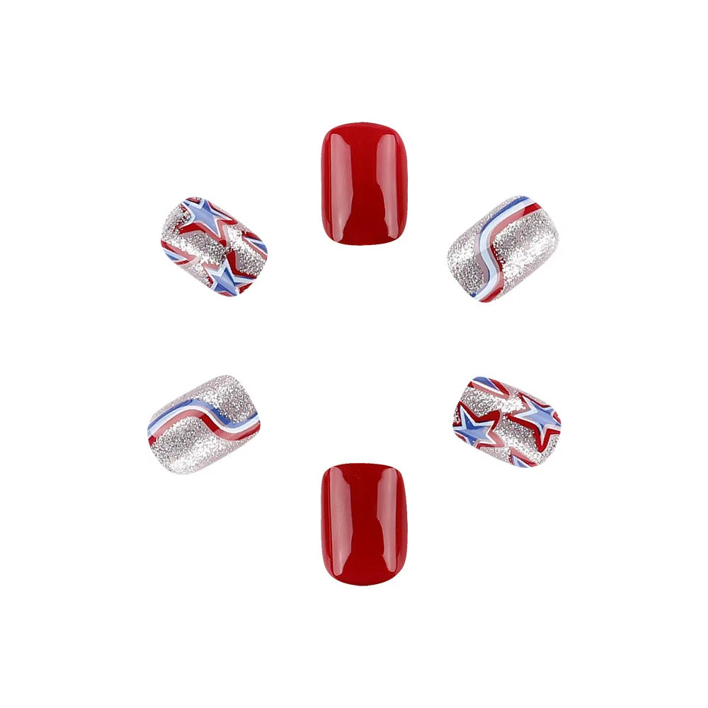 Ensemble de Faux Ongles avec Colle pour Manucure, Carré Européen Brcorporelle, Étoiles et Rayures, Portable, N64.24 Pièces