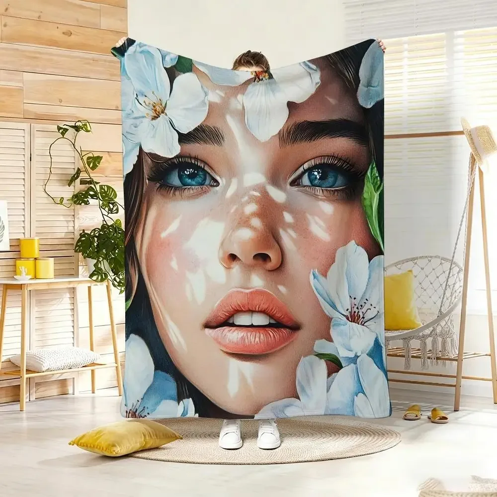 Semi realistic anime Painterly illustration Throw Lightweight  Flannel Blanket Soft Skin-friendly for Summer Cooling