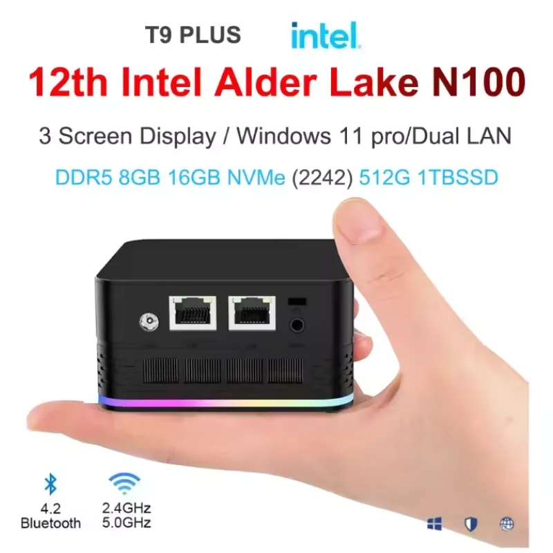 T9 PRO Intel Alder Lake-N100 Quad Core Mini PC Win 11 16G DDR5 1TB