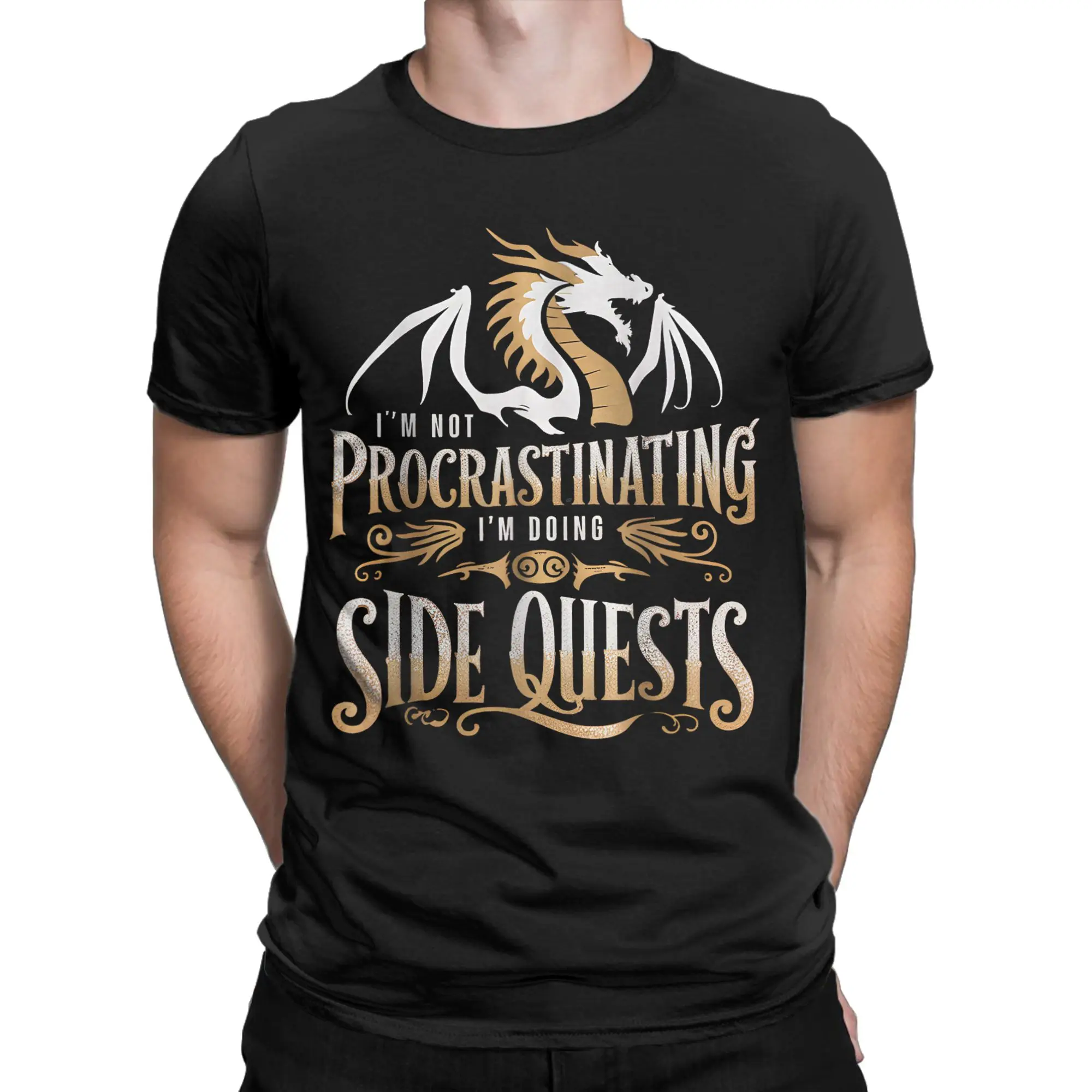 Epic Gamer Fantasy Adventure Apparel I'm Not Procrastinating I'm Doing Side Quests Dragon Tee Shirt For Men's Short-Sleeve Tees
