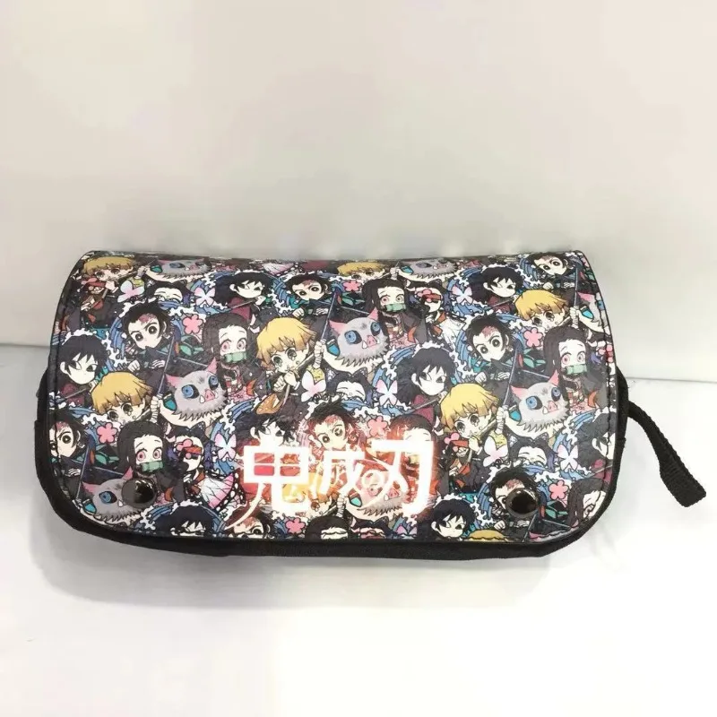 Demon Slayer Pencil Case Double-Layer Large Capacity Storage Tanjiro Kamado Stationery Box Anime Merch Holiday Gift Trendy Toy view 2