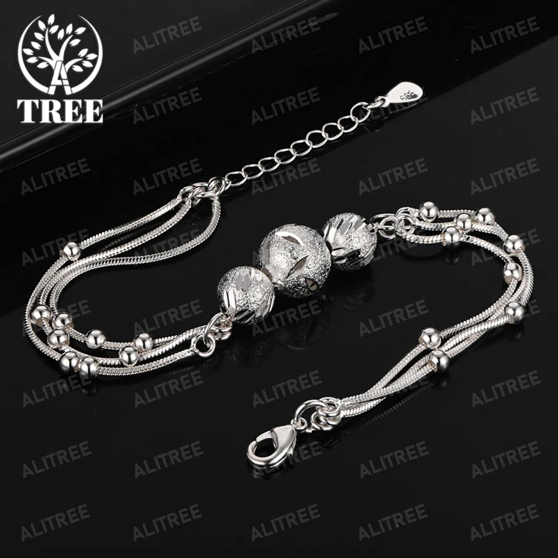 ALITREE 18K Gold 925 Sterling Silver Frosted Beads Chain Bracelets For Woman Party Wedding Fashion Charm Jewelry Birthday Gift