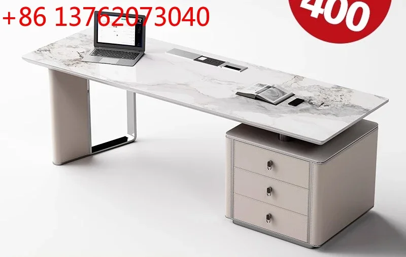 

Italian minimalist solid wood desk light luxury modern designer study desk rock slab computer desk