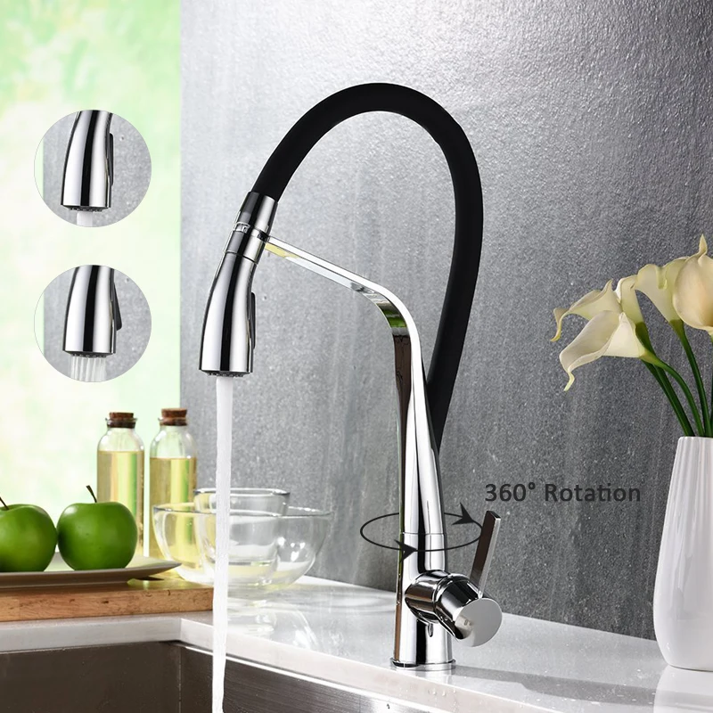 Vidric Chrome Brass Black LED Kitchen Sink Faucet Flexible Rubber Pull-out Sprayer Rotation Kitchen Tap Torneira Cozinha