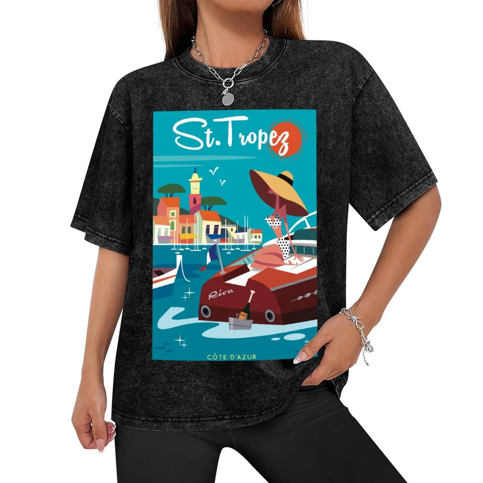 Saint Tropez poster T-Shirt blacks shirts graphic tee plus size tops oversized mens graphic t-shirts anime