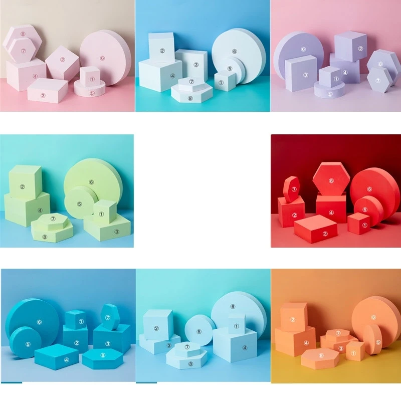 8 in 1 Solid Color Photography Props Combination Geometric Cube Different Sizes Photo Background Table Shooting Hard Foam Props