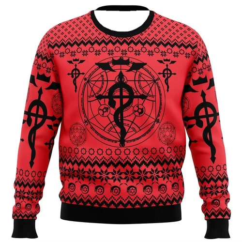 Imagen 1 del producto Sudadera de invierno All Metal Alchemist para hombre con estilo feo con capucha navideña con símbolos alquímicos y Edward Alphonse