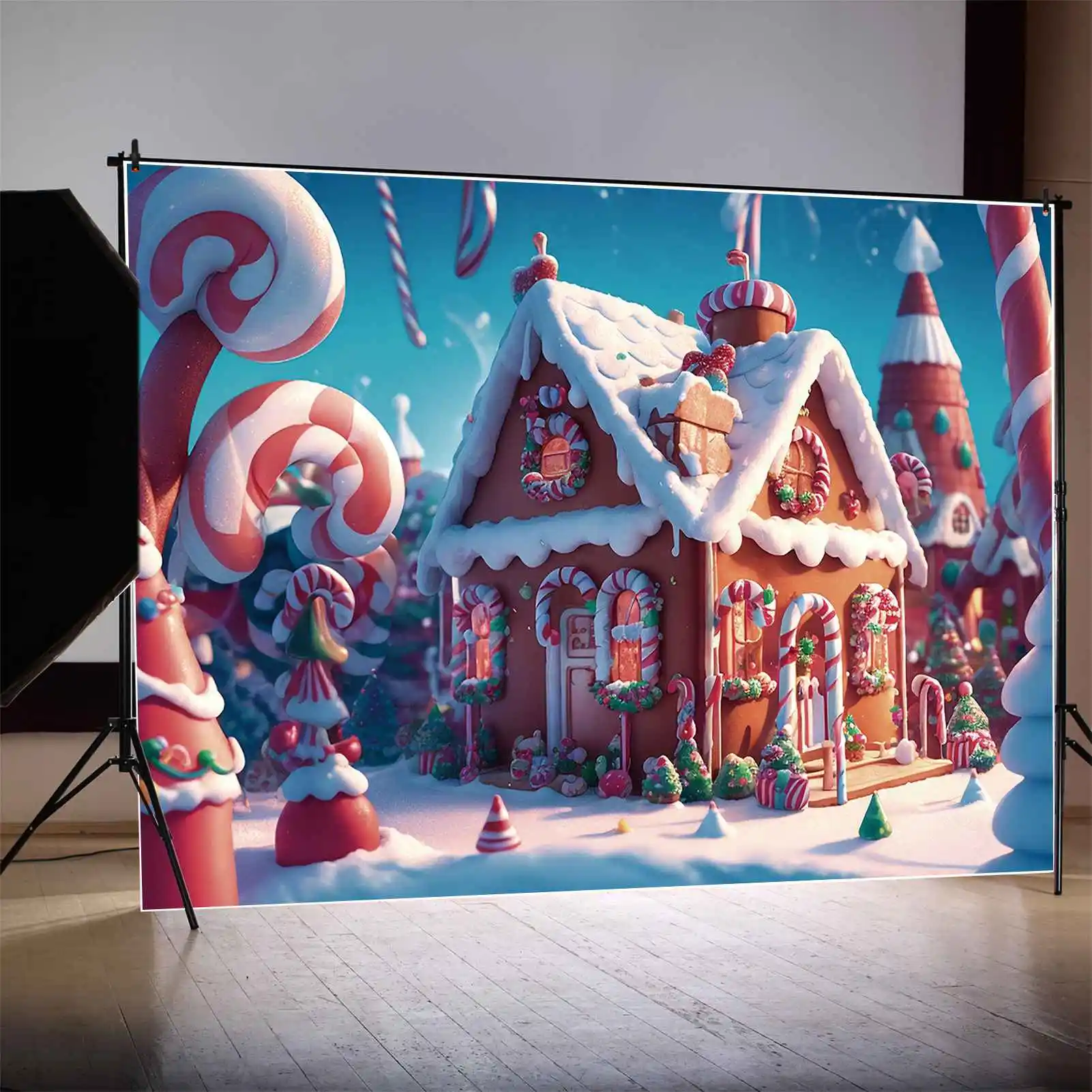 MOON.QG-Fondo de fotografía para niños, decoración de Casa de pan de jengibre de Navidad, cabina de nieve, muleta de dulces, accesorios de tiro