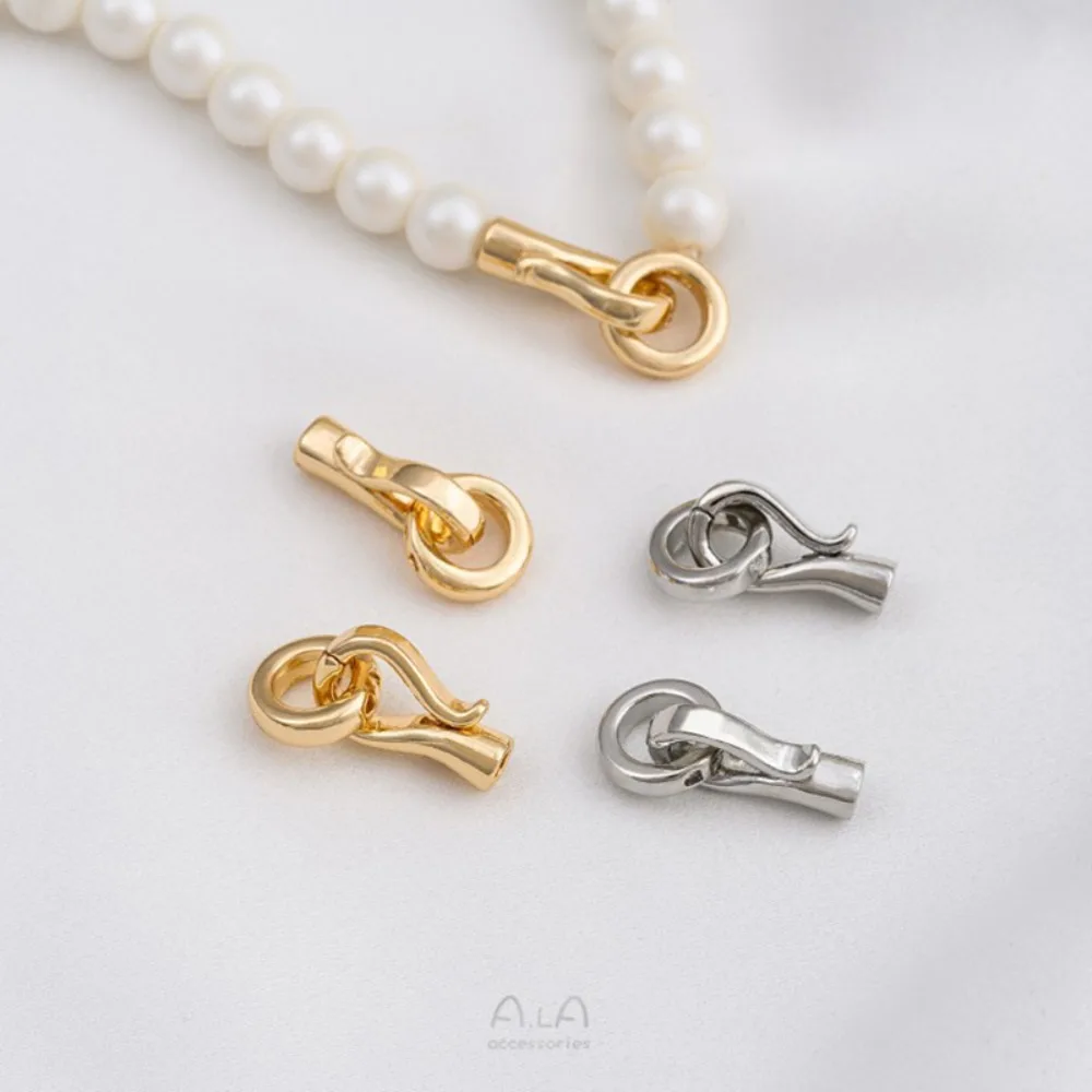 1 قطعة المشابك النحاسية 14K الذهب اللون خطاف الصيد الدائري اللؤلؤ مشبك اليدوية قلادة سوار مجوهرات ربط نهاية مشبك #3