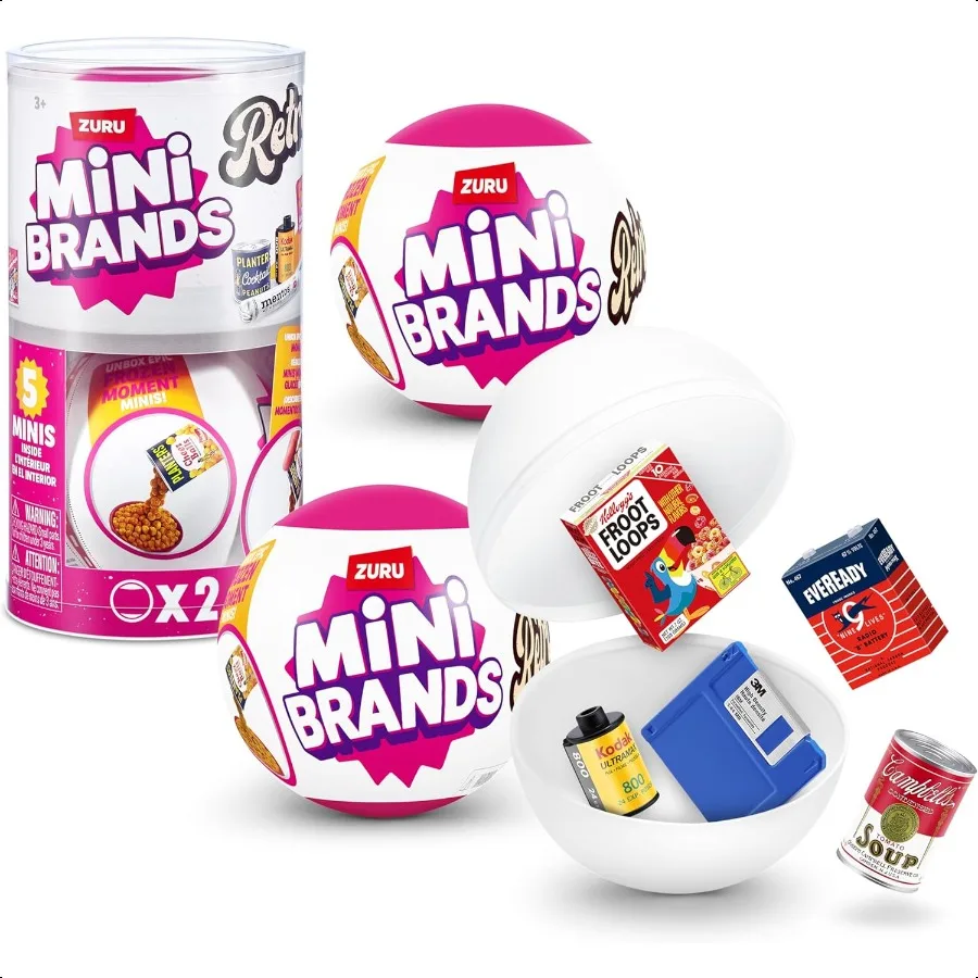 

Mini Brands Retro 2 Pack Capsule with 60+ Mystery Mini's to Collect Real Licenses Rare Collectibles Blind Pack Ages 3+