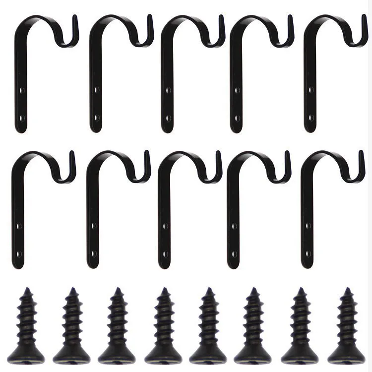 10pcs J-Shape Wall Hook Metal Flower Pot Hanging Iron Hook Fixing Outdoor for Garden Wall Basket Plant Rack Bathroom  Bracket