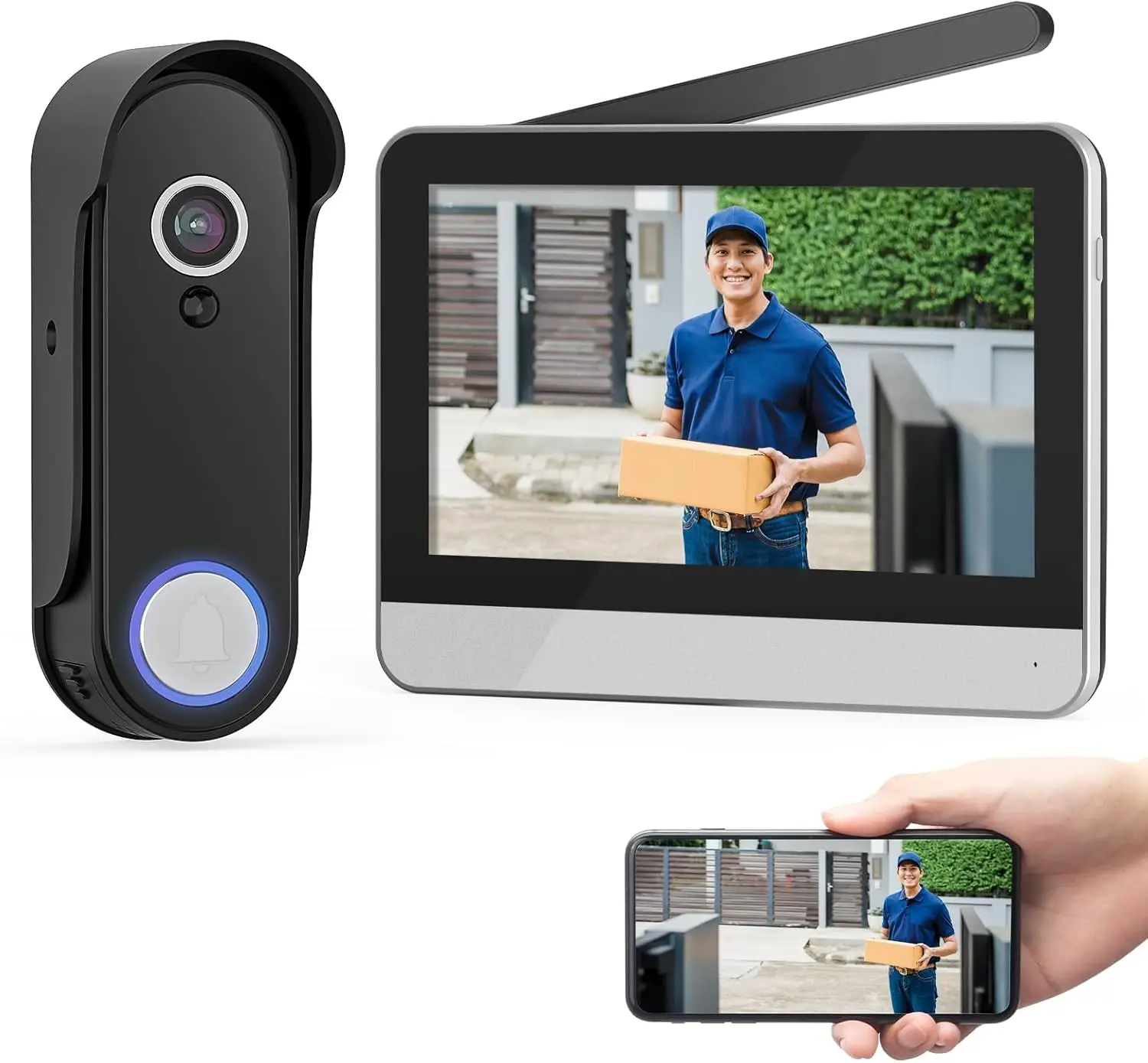 

Wireless Smart Video Doorbell with 7" Touchscreen, 1080P Camera, Motion Detection, 2-Way Audio, No Subscription