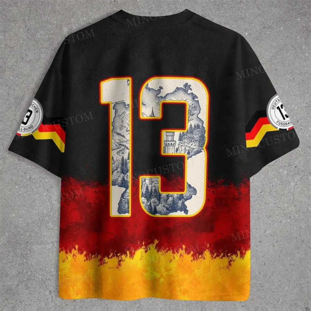 2026 Deutschland 13 Fußballtrikot T-Shirt mit Deutschland-Flagge und Adler-Print, Atmungsaktives Mesh-Shirt für Fußballfans, Lässige Streetwear – Detail 4
