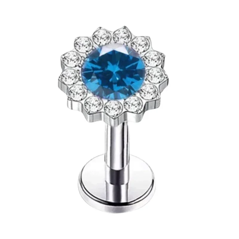 16G G23 Titan Labret Piercing CZ Blumen-Design Helix Tragus Knorpel Flacher Rücken Lippen- & Nasenstecker Ohrring - Körperschmuck – Detail 7