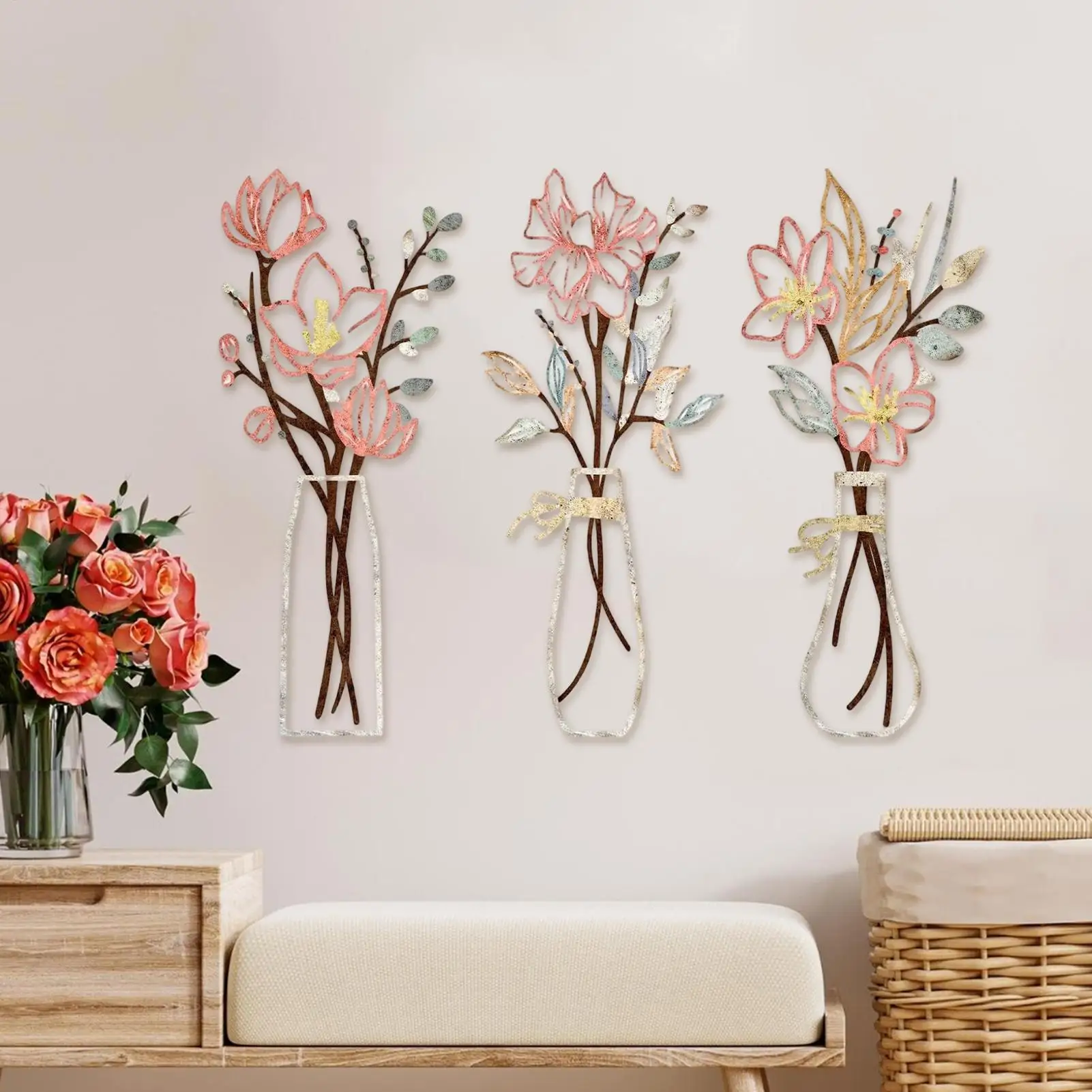 3 Piece Large Metal Wall Art Decor Modern Rustic Colorful Decoration for Living Room Balcony Entrance Hall Gallery Wall Decor