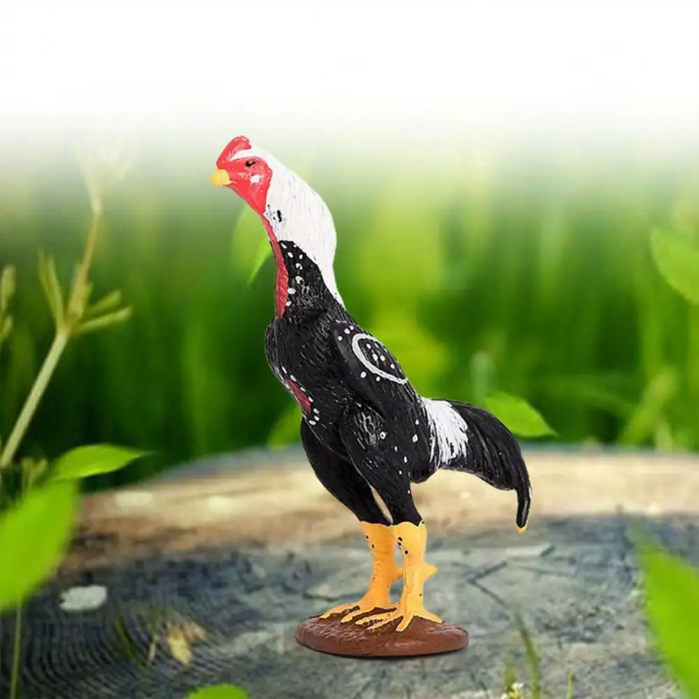 Safe Cockfighting Model Black White Chicken Toy Emulation Image Miniature Figurine Cognitive Game Fowl Miniature  Decoration