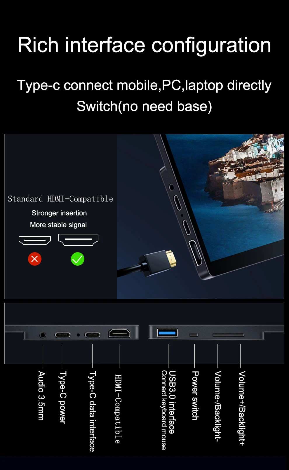 15,6 inch 1080p Touchscreen IPS Tragbare Monitor mit HDR USB-C HDMI-Kompatibel für Mobile Laptop Xbox PS4/5 schalter Metall Shell – Detail 11