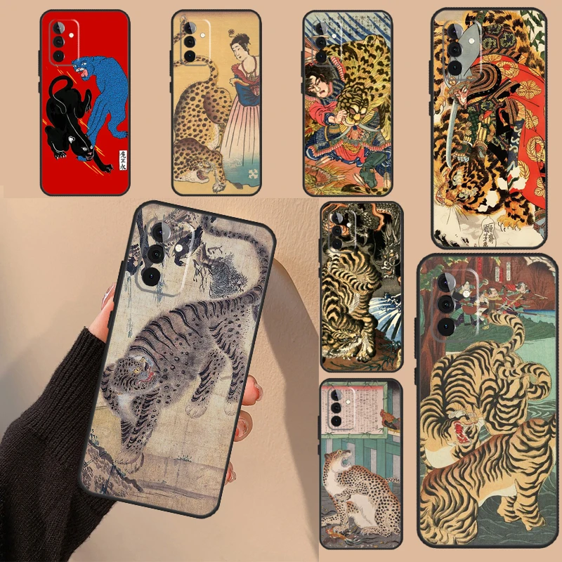 Casing ukiyo Jepang harimau kumbang seni untuk Samsung Galaxy A14 A24 A34 A54 A52 A32 A22 A12 A51 A71 A73 A53 A33 A23 A13 Coque