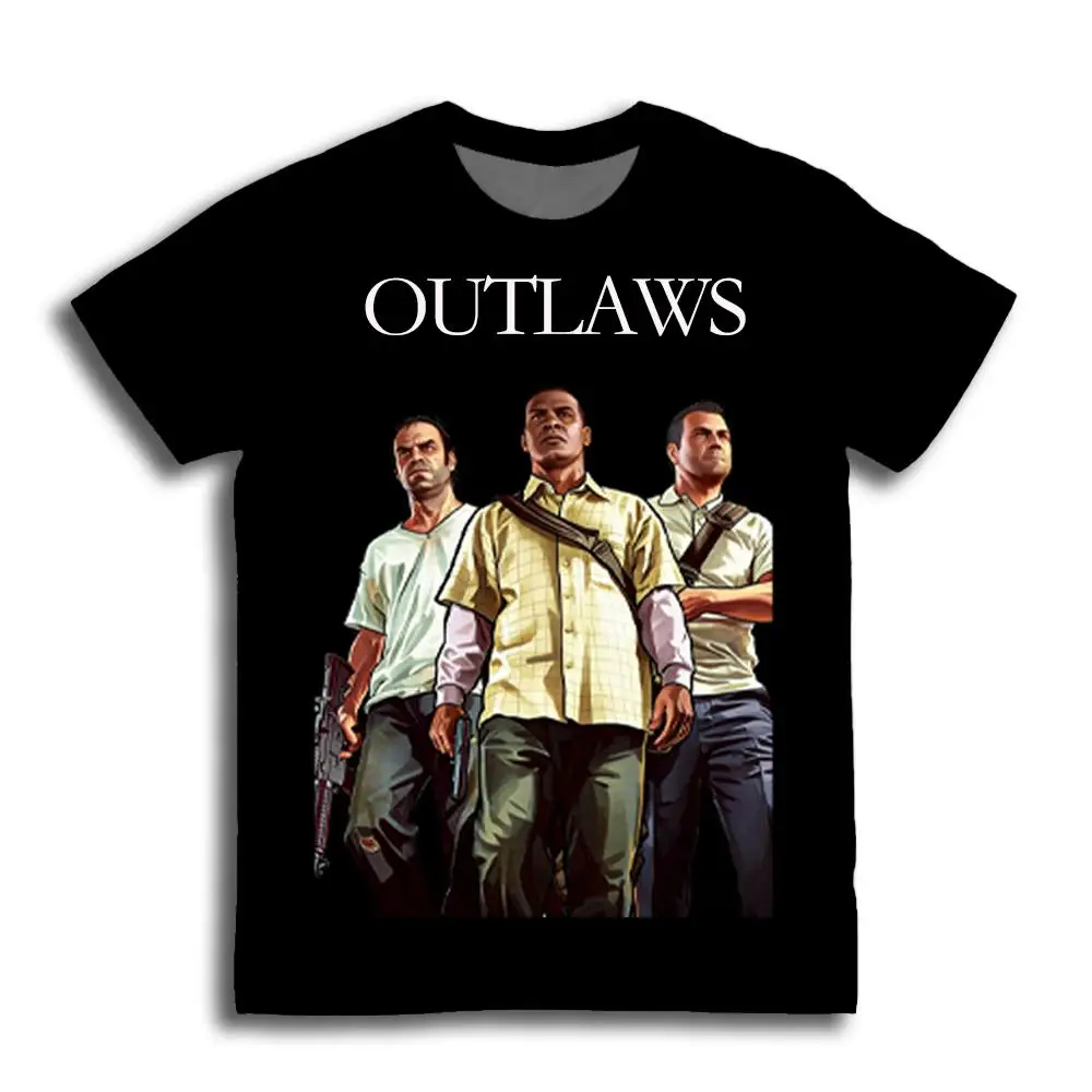 Three Men's Game Printed T-Shirt Fun Outlaw Trevor Philips Unhinged Chaos Graphic T-Shirts Street Hip Hop Trendy Loose Tops