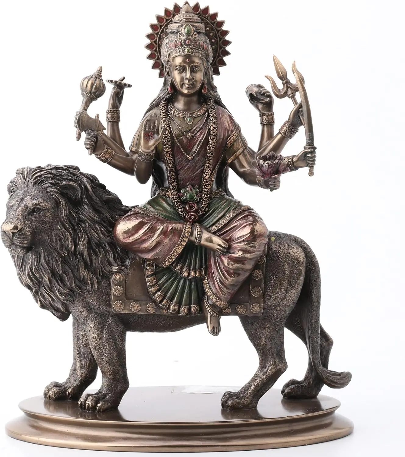 Veronese Design 10 3/8 Inch Divine Mother Durga Riding Lion Hindu Goddess Resin Statue Bronze Finish