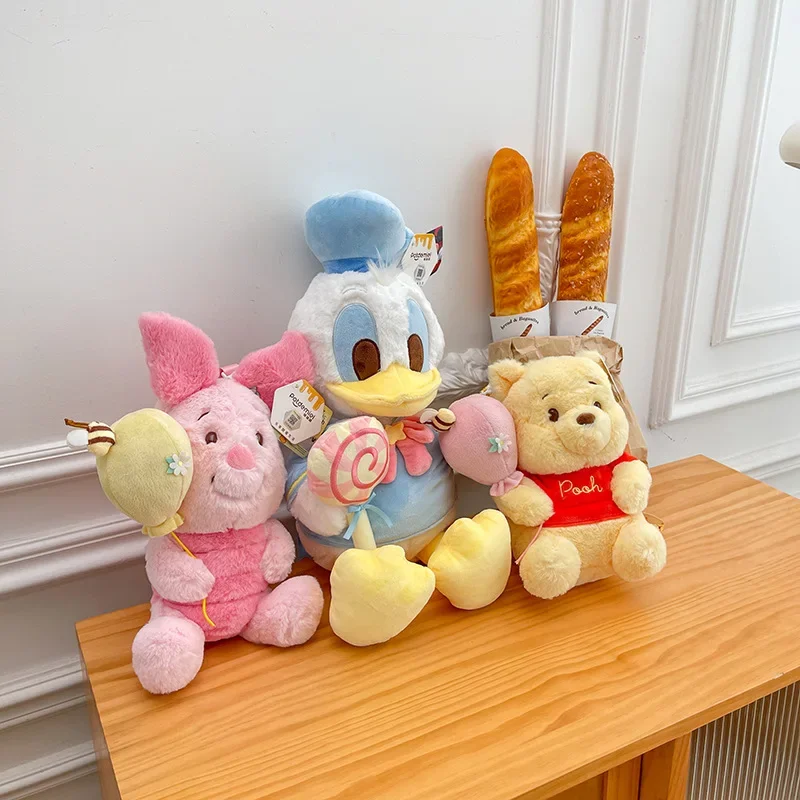 28cm Genuine Disney Winnie The Pooh Plush Toys Bag Shoulder Anime Donald Duck Dolls Kawaii Piglet Pig Stuffed Gift Kid Christmas