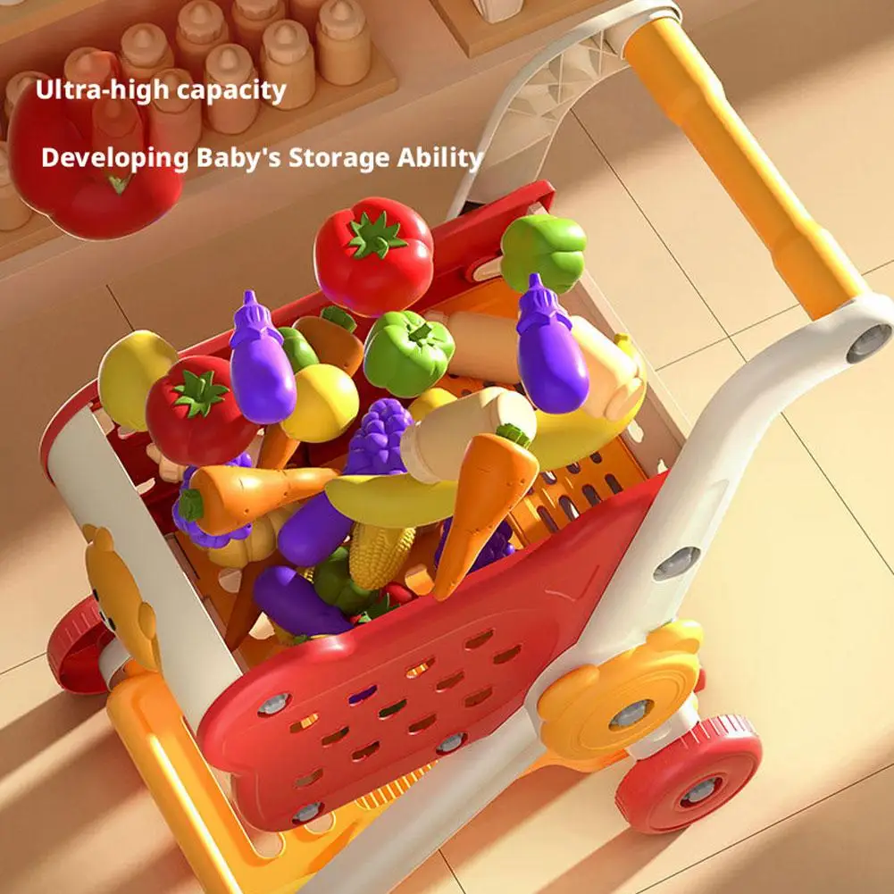 Zabawka wózek na zakupy dla dzieci, mały wózek, zabawa w dom, cięcie owoców, kuchnia domowa, supermarket, zabawki edukacyjne dla chłopców i dziewczynek.