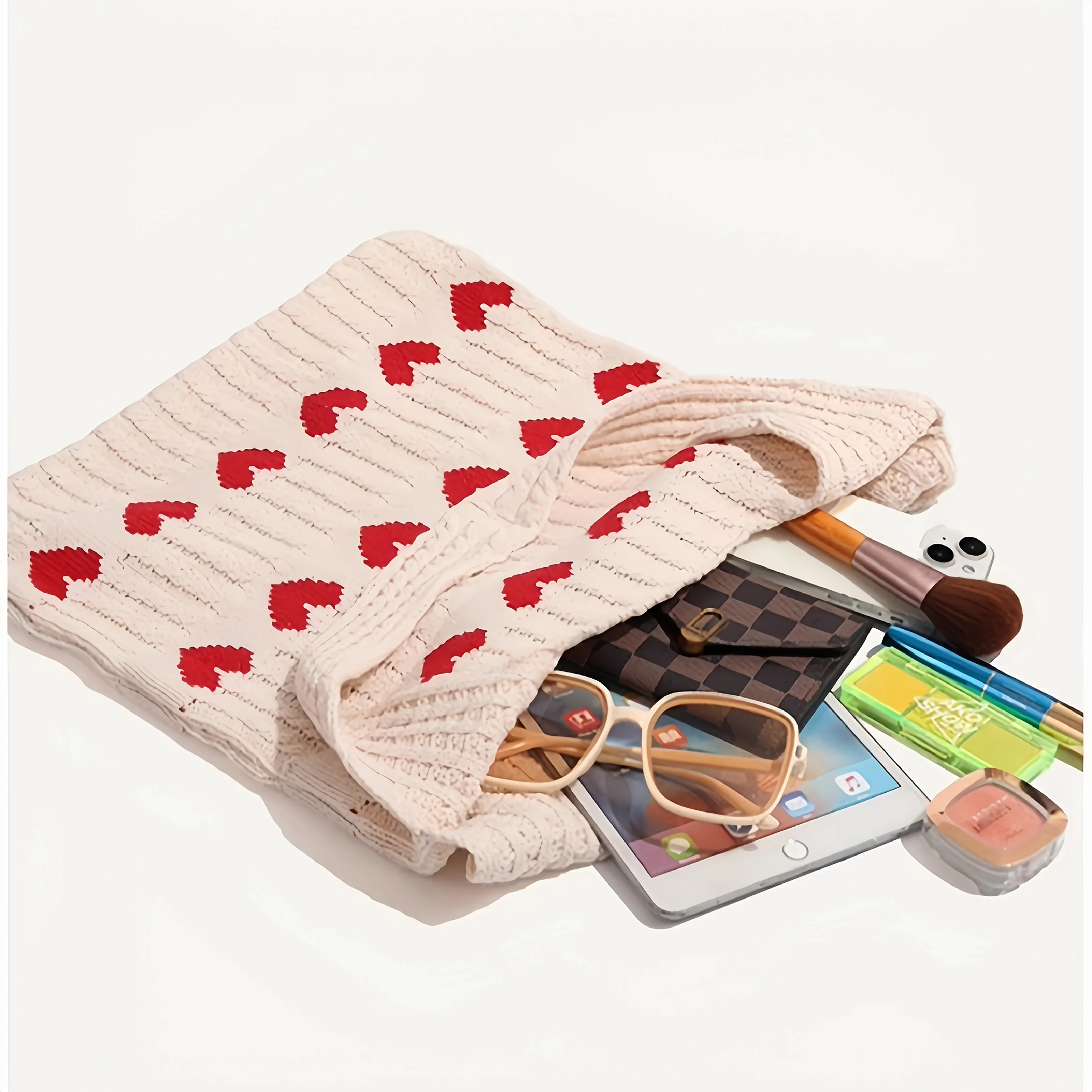 1 Stück Neue Liebesmuster-Stricktasche mit Großer Kapazität, Modische Damen-Schulterhandtasche für Tägliche Einkäufe und Aufbewahrung – Detail 10