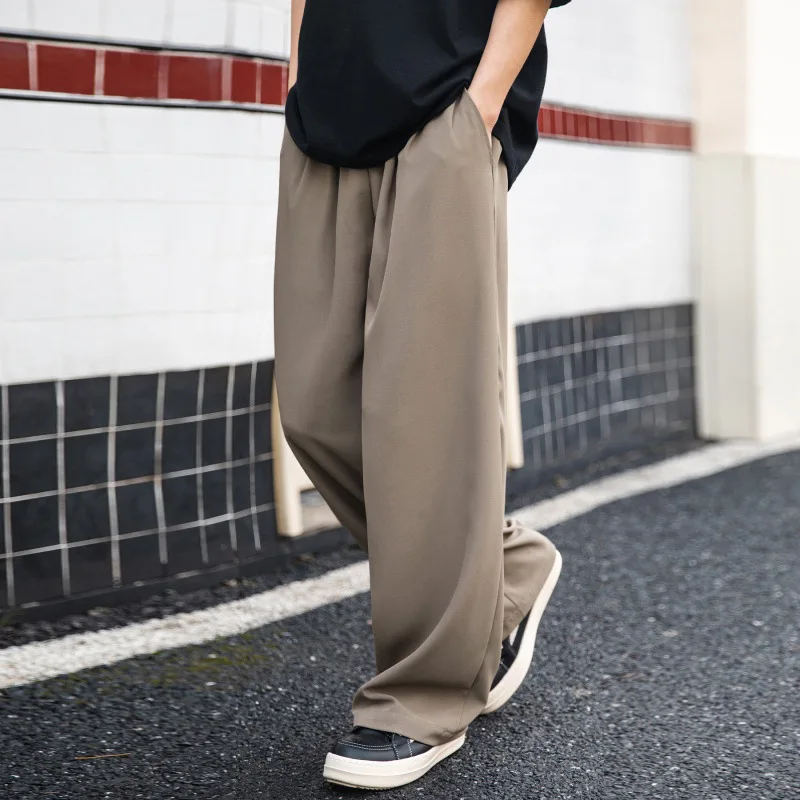 Drape Ice Silk Casual Pants Men's 2026 Summer Thin Loose Straight Pants Cool Breathable Basic Versatile