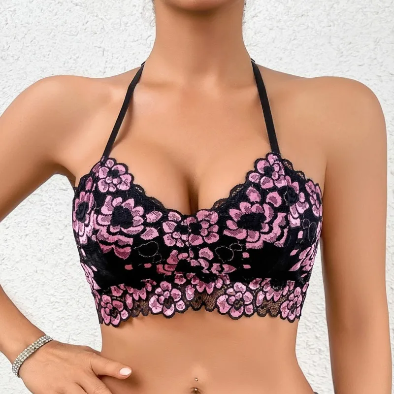 

1 шт., женские бюстгальтеры без косточек с цветочным принтом, сексуальное кружевное белье с открытой спиной, женское нижнее белье с эффектом пуш-ап, эротический бюстгальтер размера чашки 3/4
