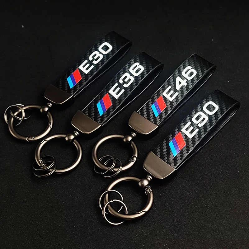 2024 Leather Carbon Keyring Key Chain Logo Keychain For BMW E49 E90 E91 E92 E39 E30 E36 E60 E61 E87 M Sport Keychain Accessories