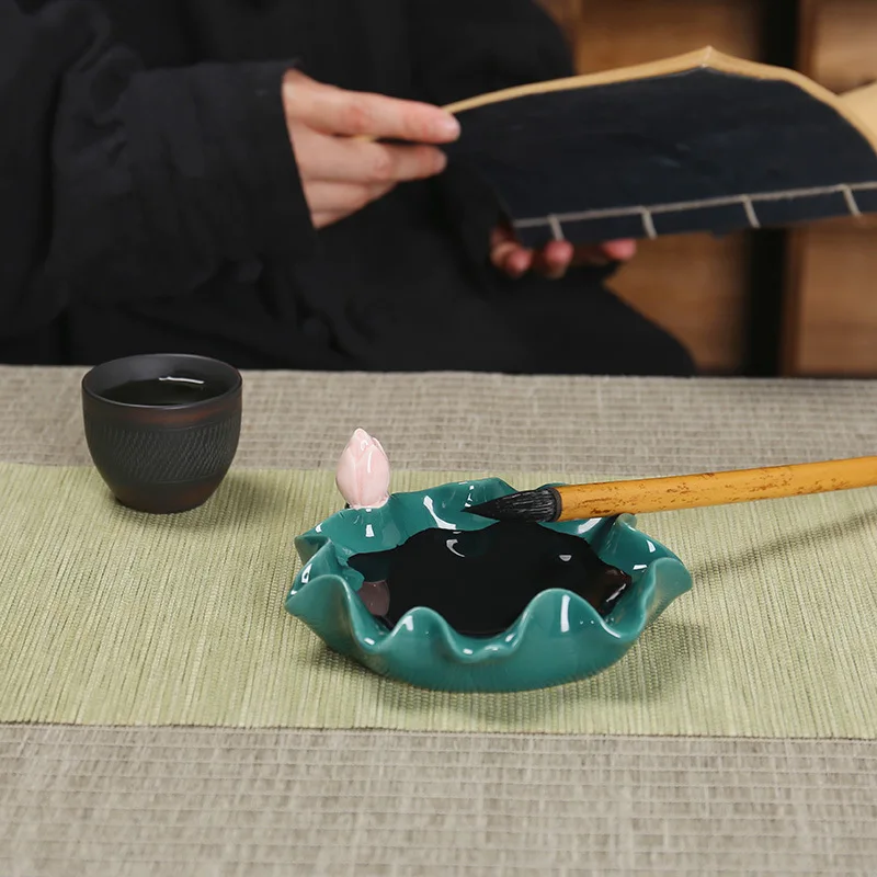 Pen Holder Multifunctional Ceramic Ink Butterfly Lotus Pen Holder Student Adult Calligraphy Chinese Painting Inkstone