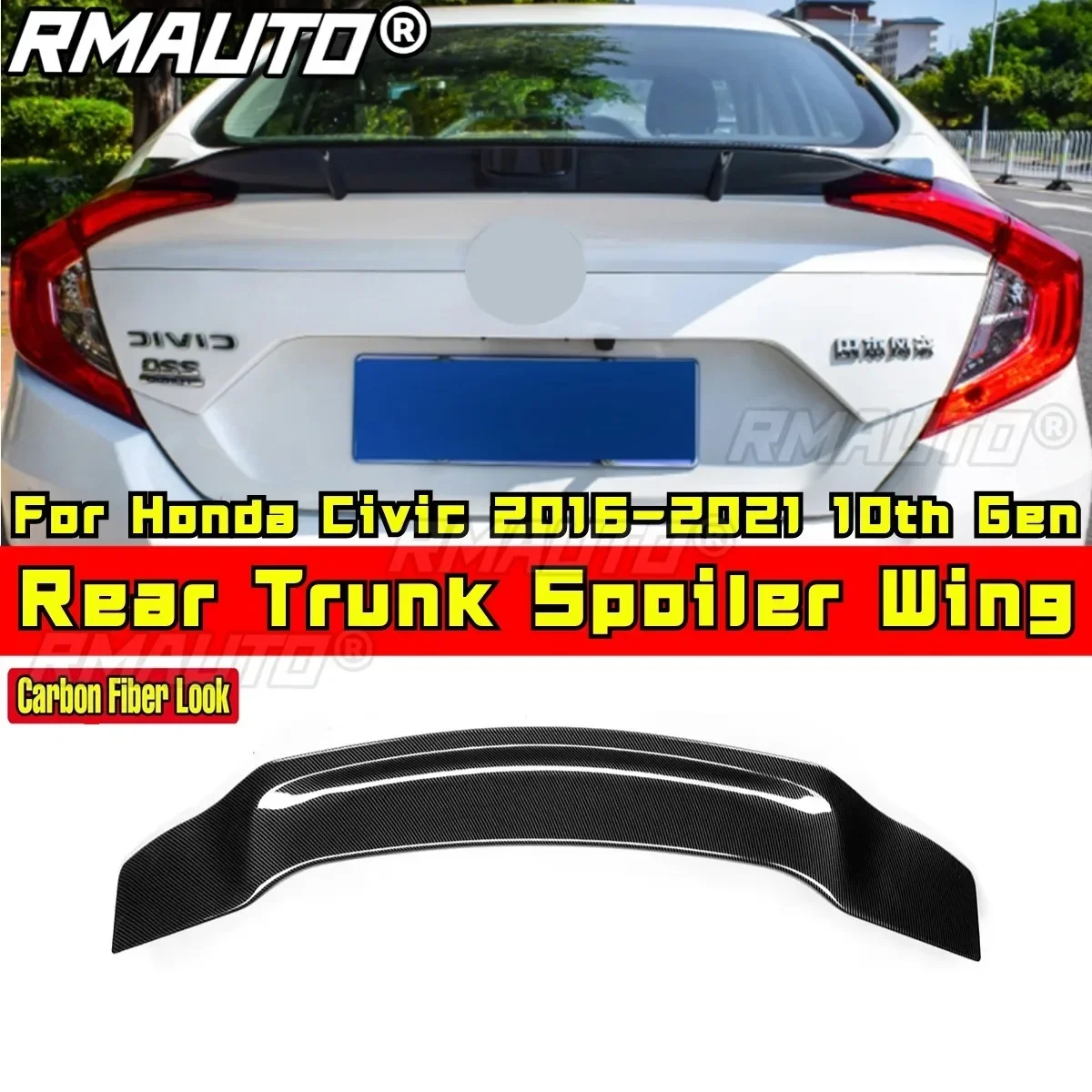 For Honda Civic 2016-2021 10th Gen Rear Trunk Spoiler Wing Rear Roof Wing Rear Trunk Spoiler Body Kit Car Accessories