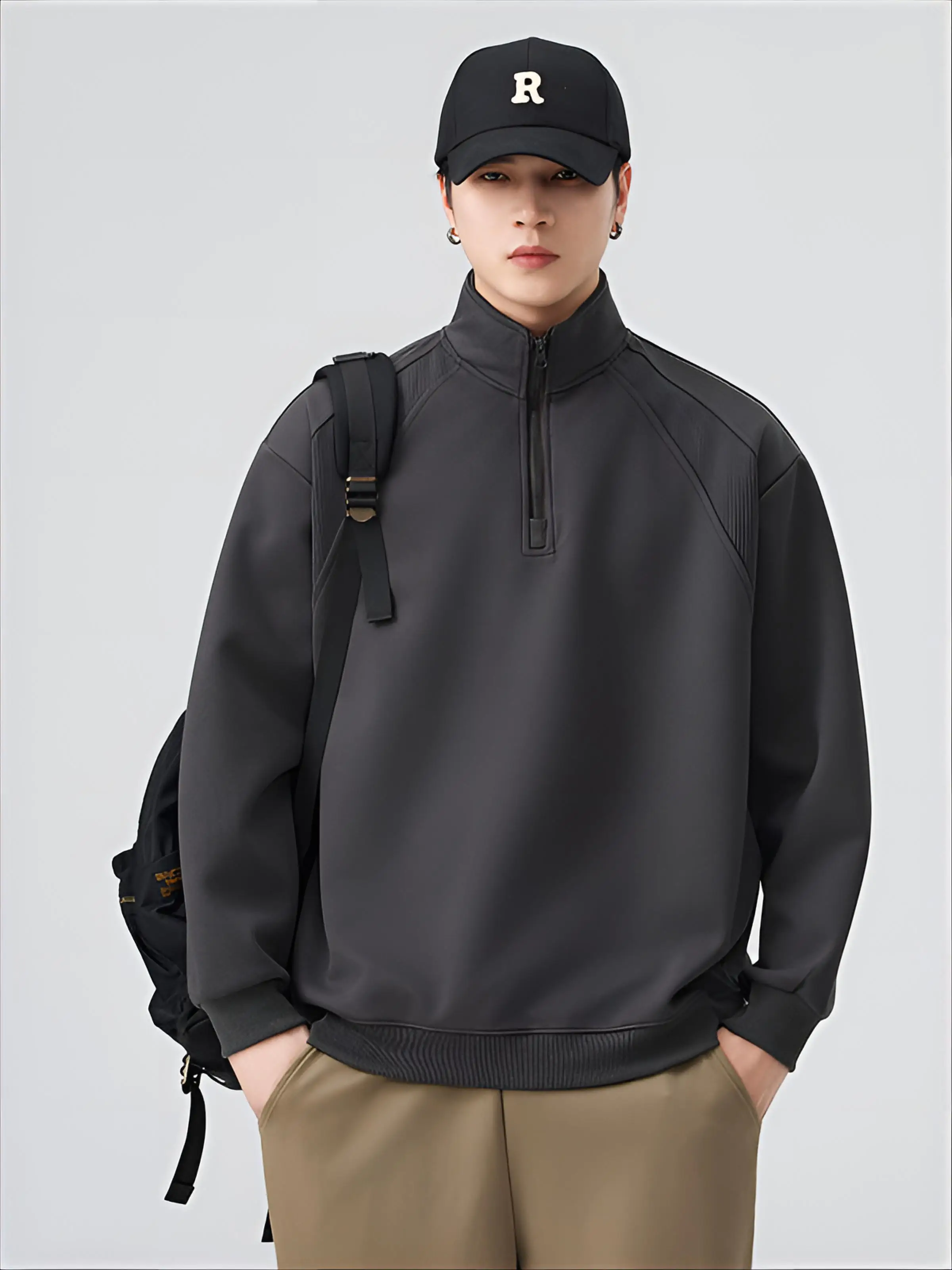 

Mens No Hat Hoodies Gothic Man Solid-Color Halloween O-Neck Block Multi-Pocket Available High-Quality Striped Gym Lightweight BF