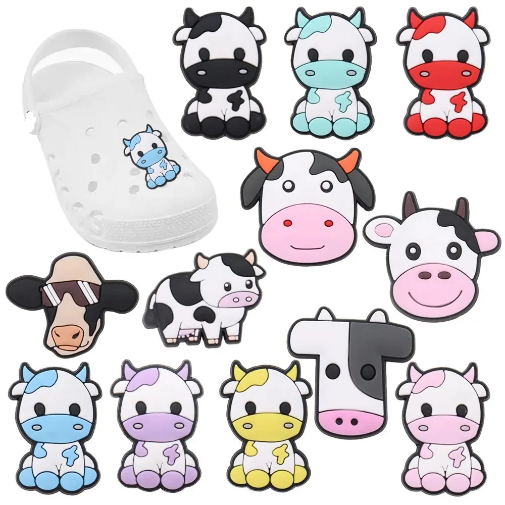 Mix 50pcs PVC Cartoon Colorful Animal Cow Series Shoes Charms Accessories Buckle Clog Decorations DIY Wristbands Kid Boys Gift