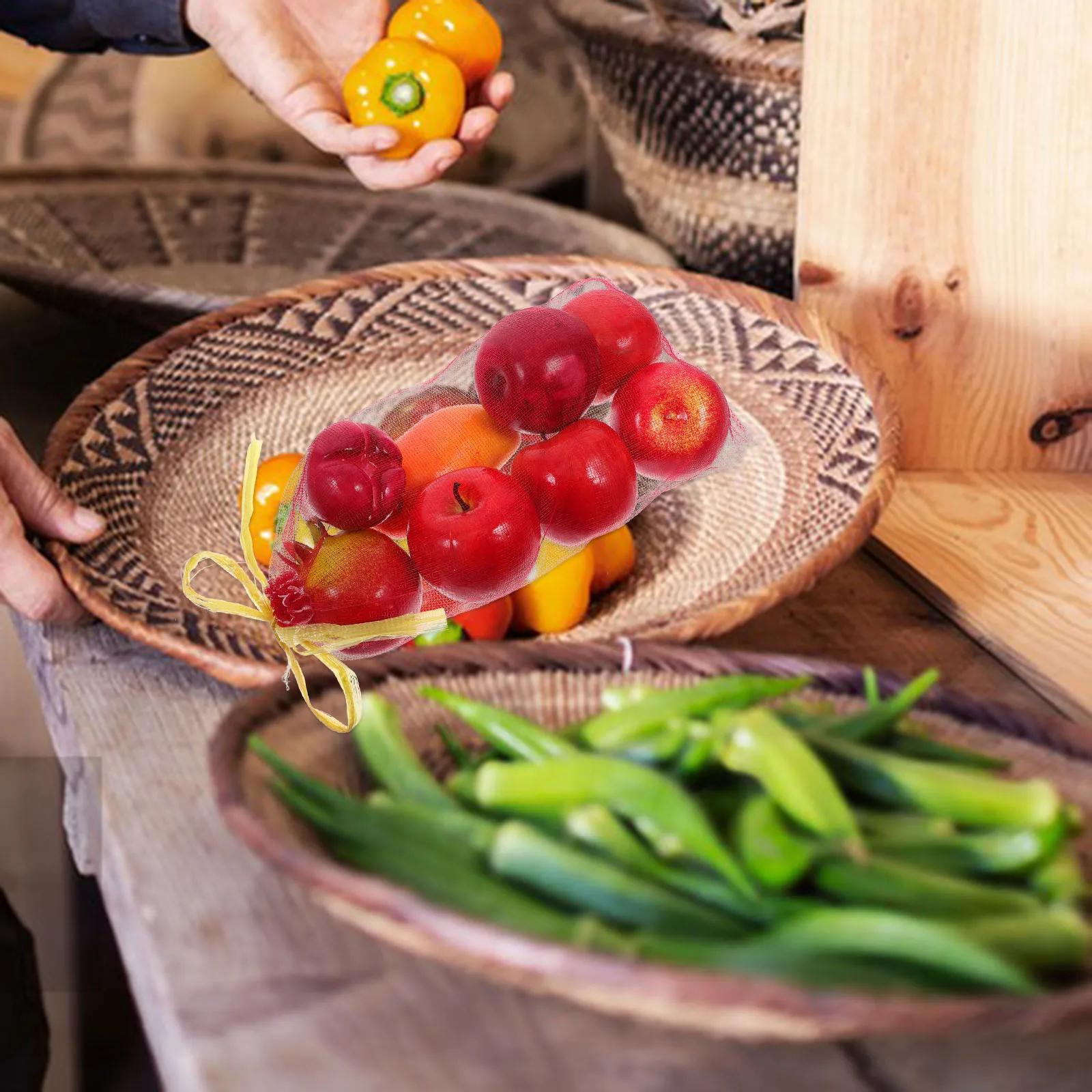 

50 шт. многоразовые сетчатые сумки для овощей, дышащий органайзер для хранения продуктов, легкие портативные сетчатые пластиковые сетчатые сумки для фруктов и лука