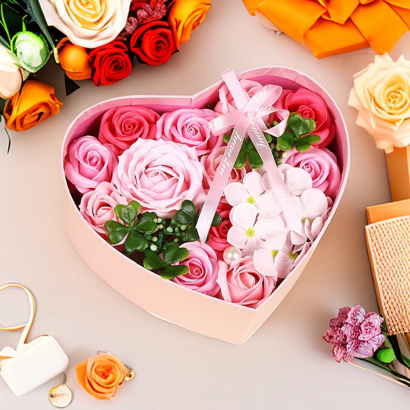 High Quality Soap Rose Flower Gift Box Heart-shaped  Valentine's Day Creative Birthday Gift To Girlfriend