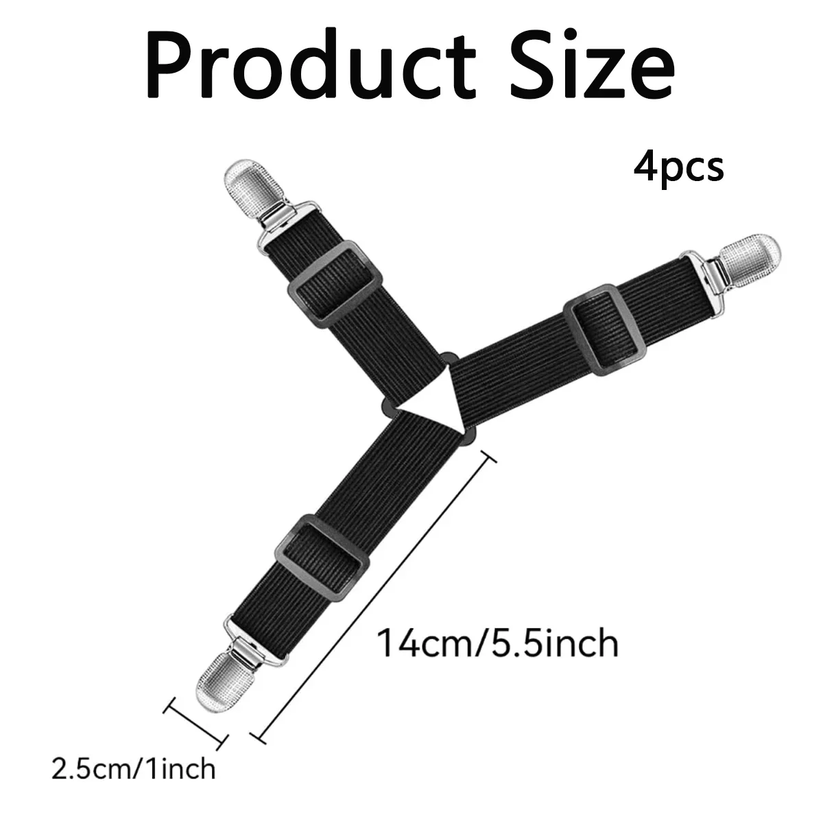 삼각형 침대 시트 클립, 침대 시트, 매트리스 커버, 소파 쿠션 탄성 밴드 벨트, 블랙, 4 개