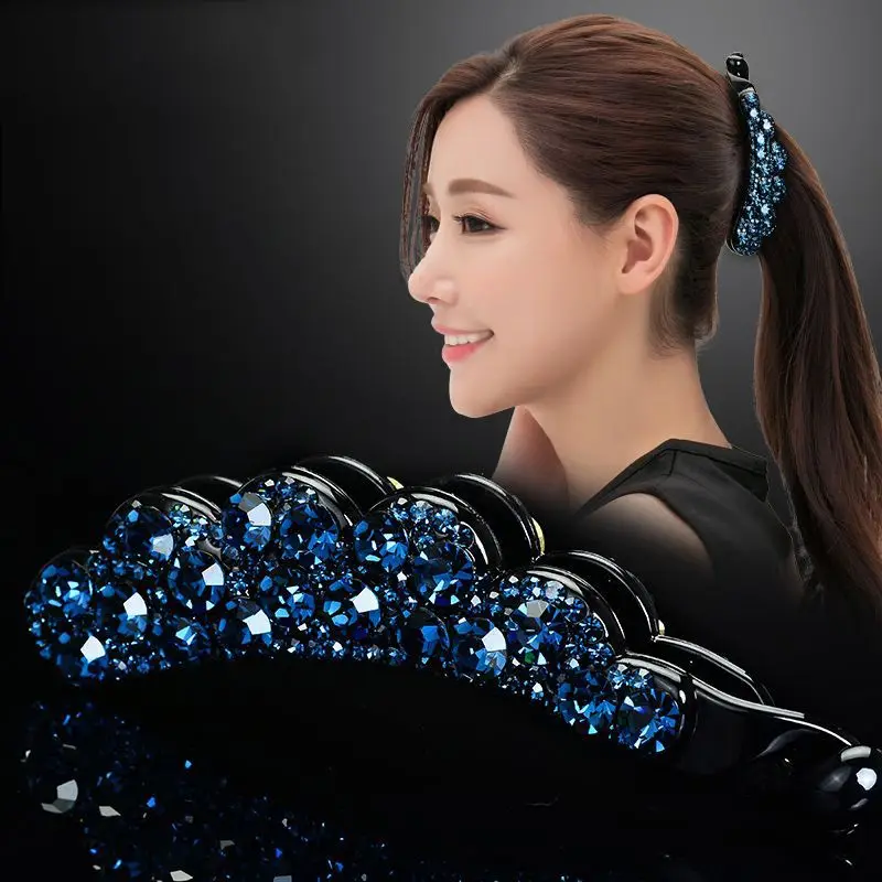 Korean high-end crystal banana clip vertical clip hairpin Korean hair accessories rhinestone large ponytail clip hairpin