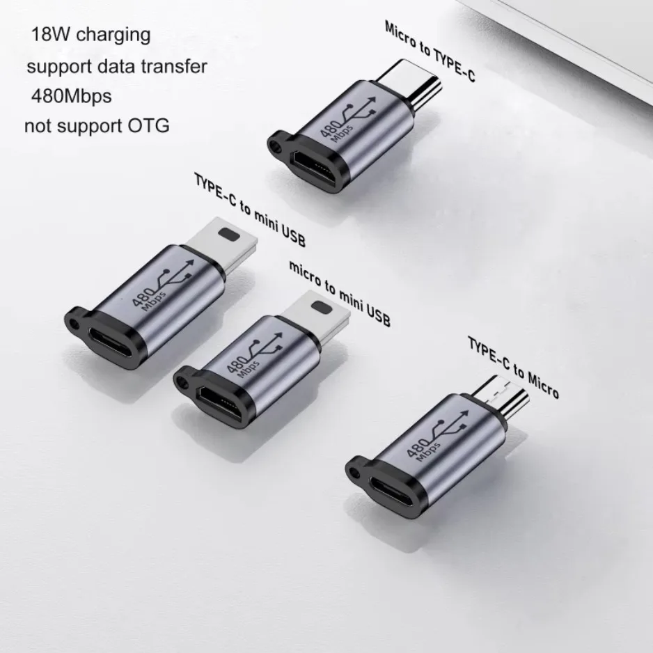XIKCU Type C Female to Micro USB/Type Female to Mini USB/Micro USB Female to Type C/Micro USB Female to Mini USB Plug Adapter image 2