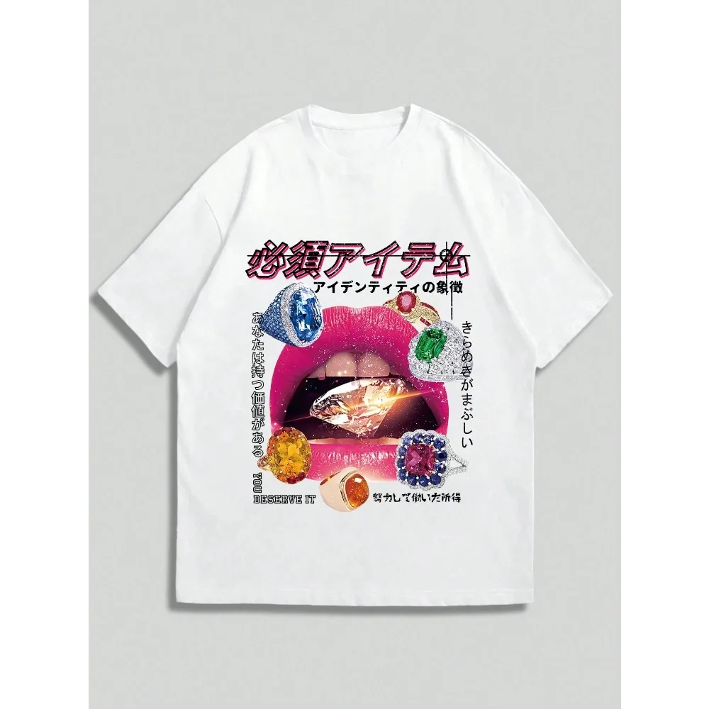 2024 Summer Cotton Loose Washed Tops Tees Anime Print T-Shirt Mens Streetwear Vintage Black T-Shirt Harajuku Oversized T-Shir