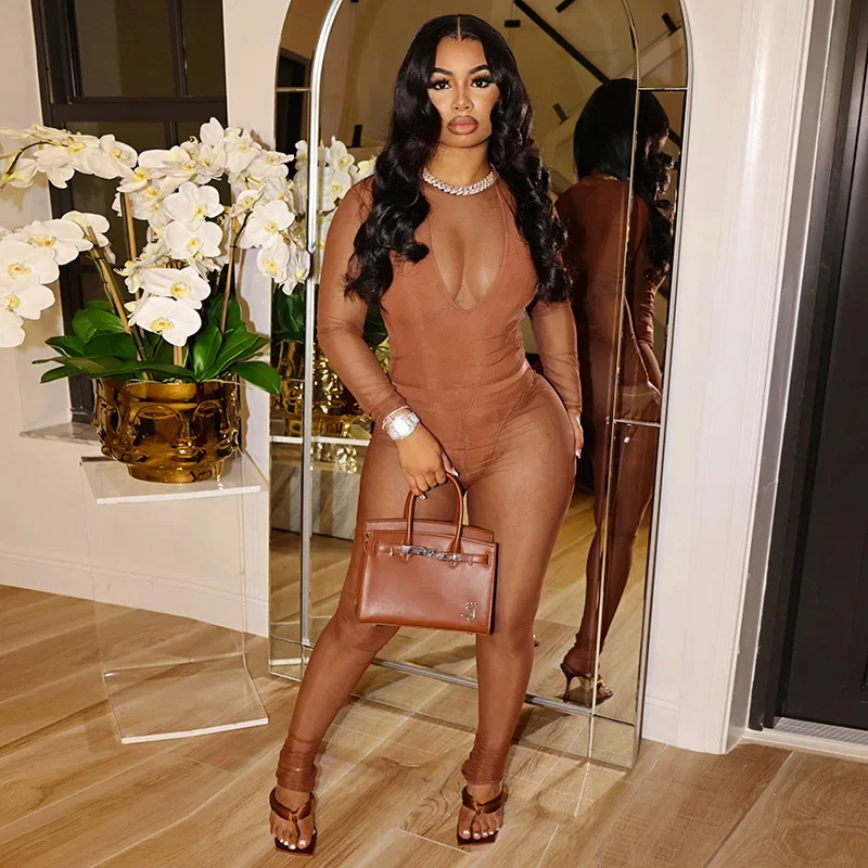 

Streetwear Women's Set Mesh See Through Long Sleeve T-shirt + Pants Suits Tracksuits Two 2-Piece Set Outfit 2024 party