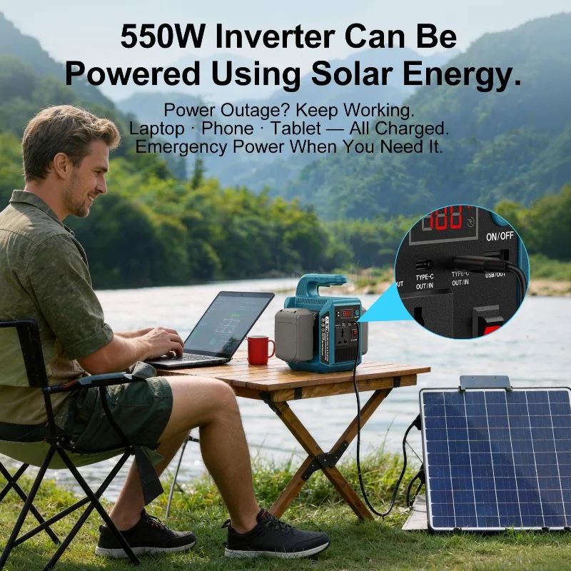550W Portable Inverter for Makita/Dewalt/Milwaukee /BOSCH/Einhell/WORX18V20V Battery with USB TYPE-C Outdoor portable power bank