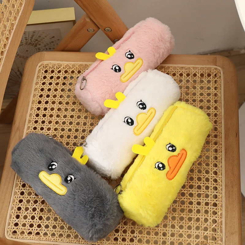 

12 pcs/lot Kawaii Duck Plush Pencil Case Kawaii Pencil Bag Pen Pouch Stationery gift School Supplies gifts