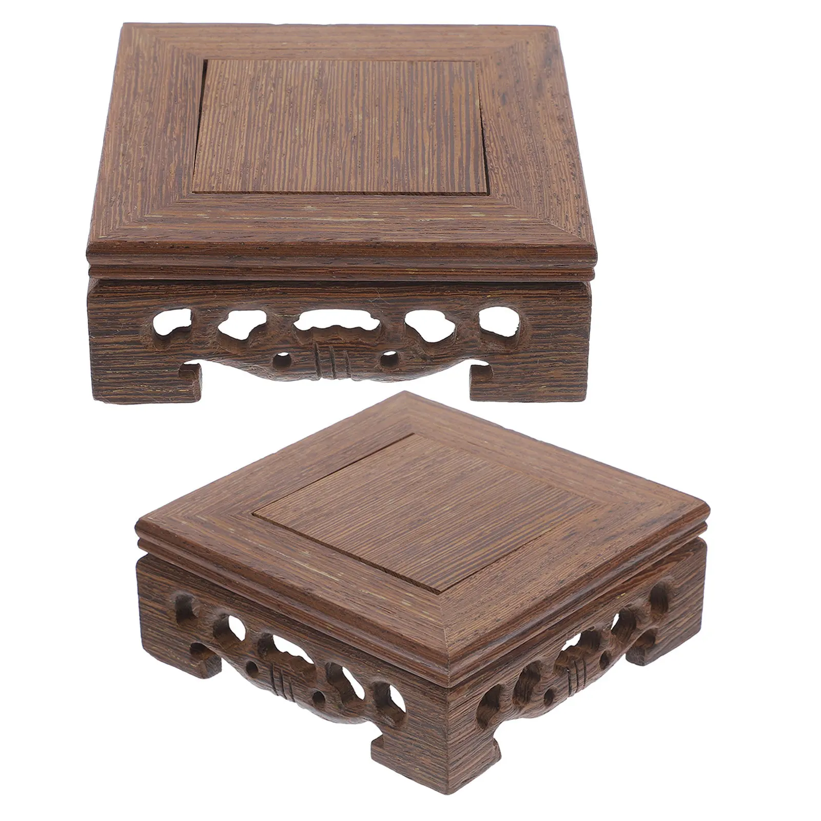 2Pcs Wooden Oriental Style Vase Stand Solid Wood Display Base Decorative Flowerpot Pedestal Riser for Living Room Office Decor