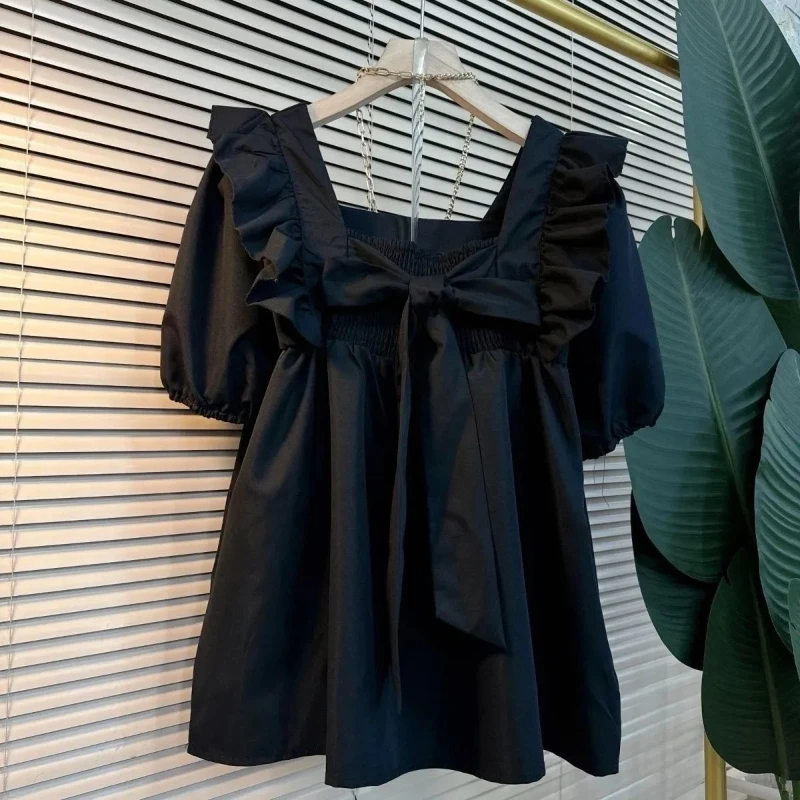 Bow Patchwork Ruffles Loose Solid Elegant Blouse Women Clothing New Trend Short… - Image 3