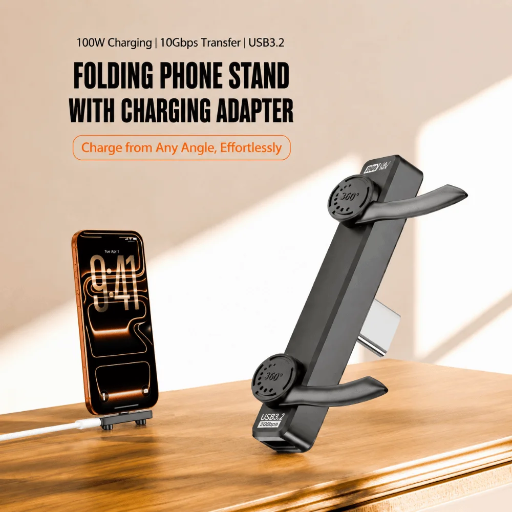 Foldable Phone Stand Converter 10Gbps USB 3.2 Type-C Phone Holder Multifunctional Data Transfer USB-C Charging Adapter
