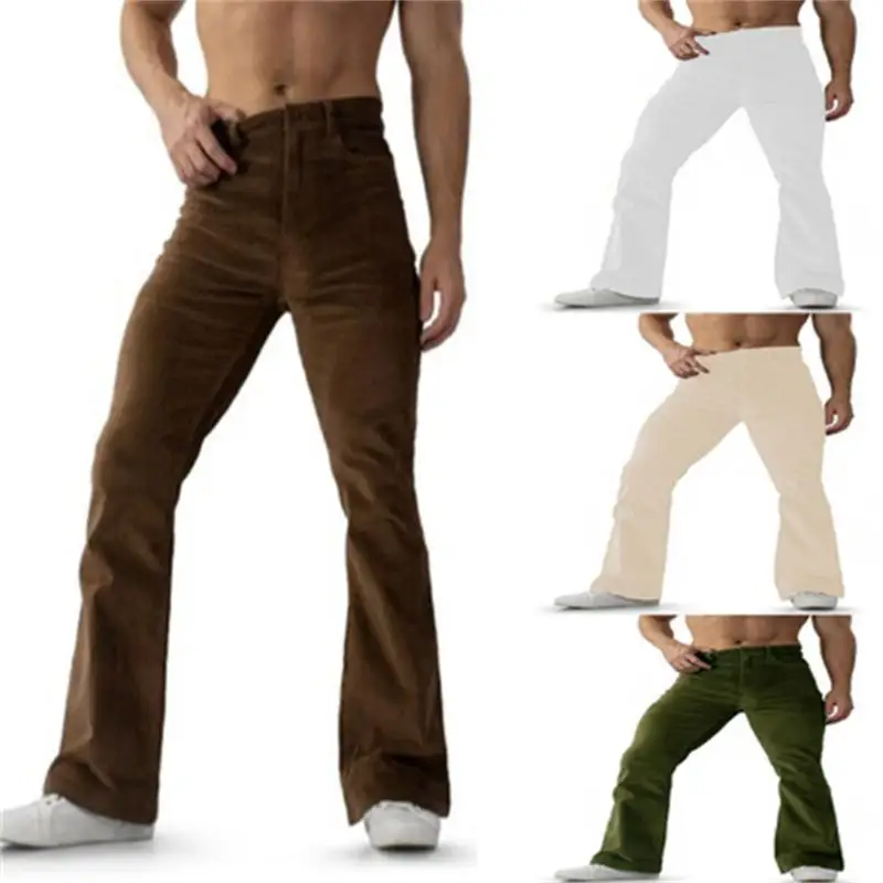 

Men's Formal mid Waist Corduroy Pants Flared Briti Sle Straight Leg een Color Pure Pattern Clothing Casual Pants
