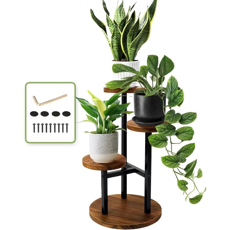 3 Tier Plant Stand, Tall Metal Wood Shelf Holder for Indoor, Outdoor Display Rack Flower Pot Stand for Corner Living Room